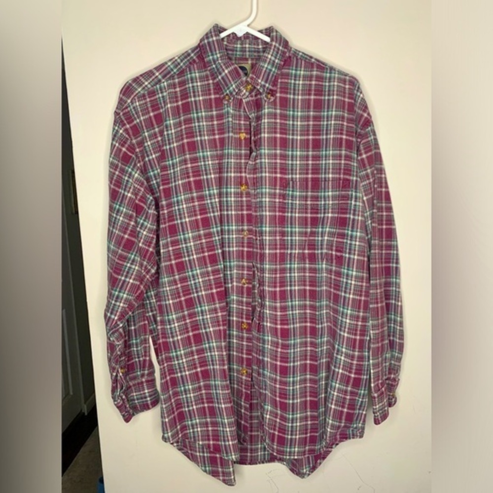 Vintage 80s comfy long sleeved flannel plaid thick button up down - Picture 1 of 4